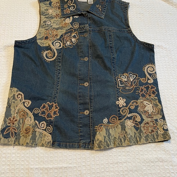 Chico's Jackets & Blazers - Chico's Embroidered Denim Jacket in Blue with Cream and Tan Accents